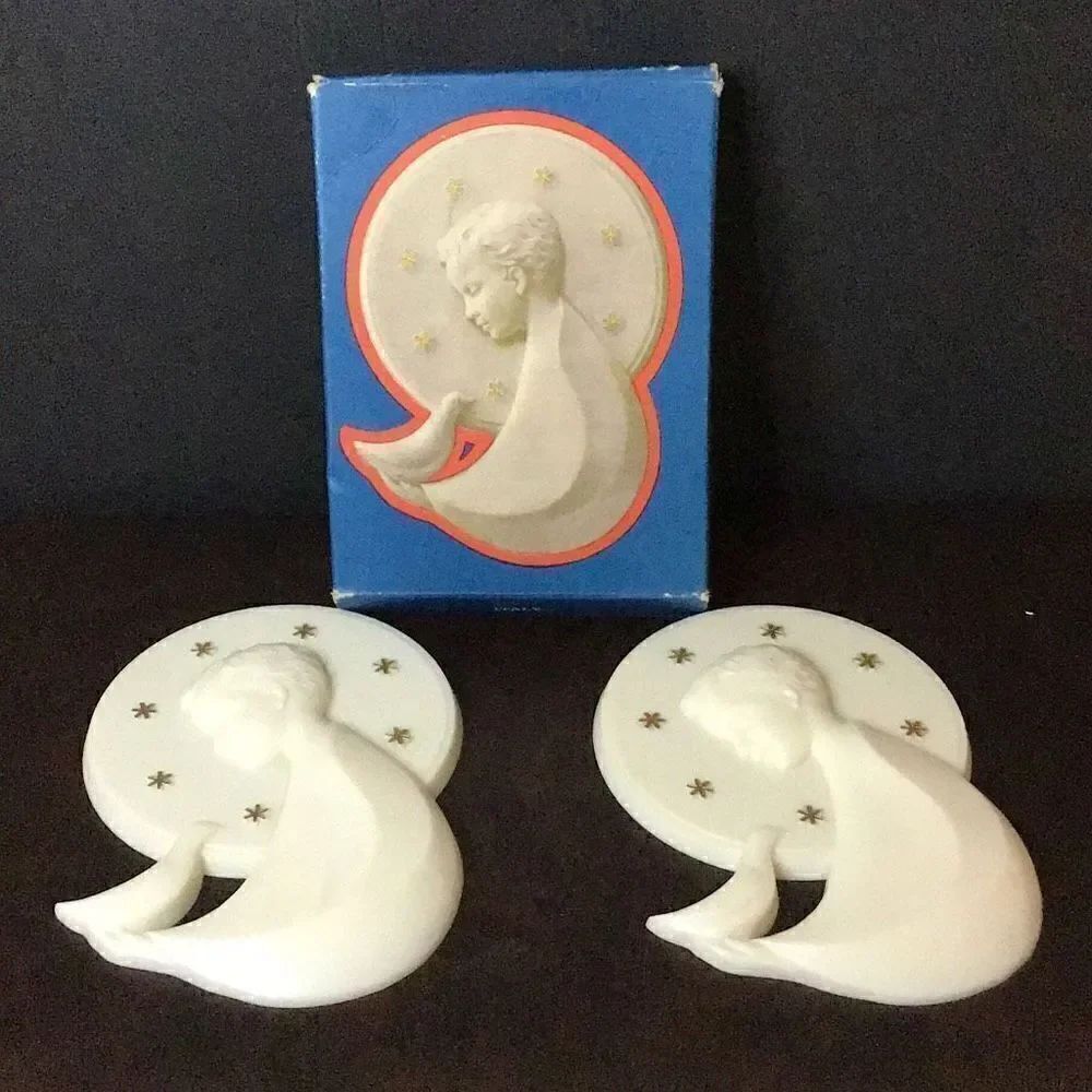 Vintage 60’s Italian boy saint placard set of two
